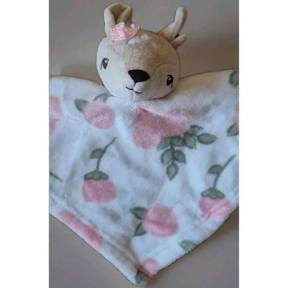 HB Hudson Baby FAWN Deer SECURITY BLANKET White Pink Roses Soft Plush LOVEY - Picture 1 of 6